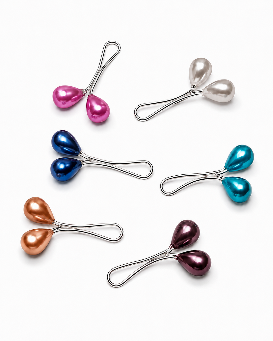 Metallic Teardrop Hijab Clips – 6 Color Set