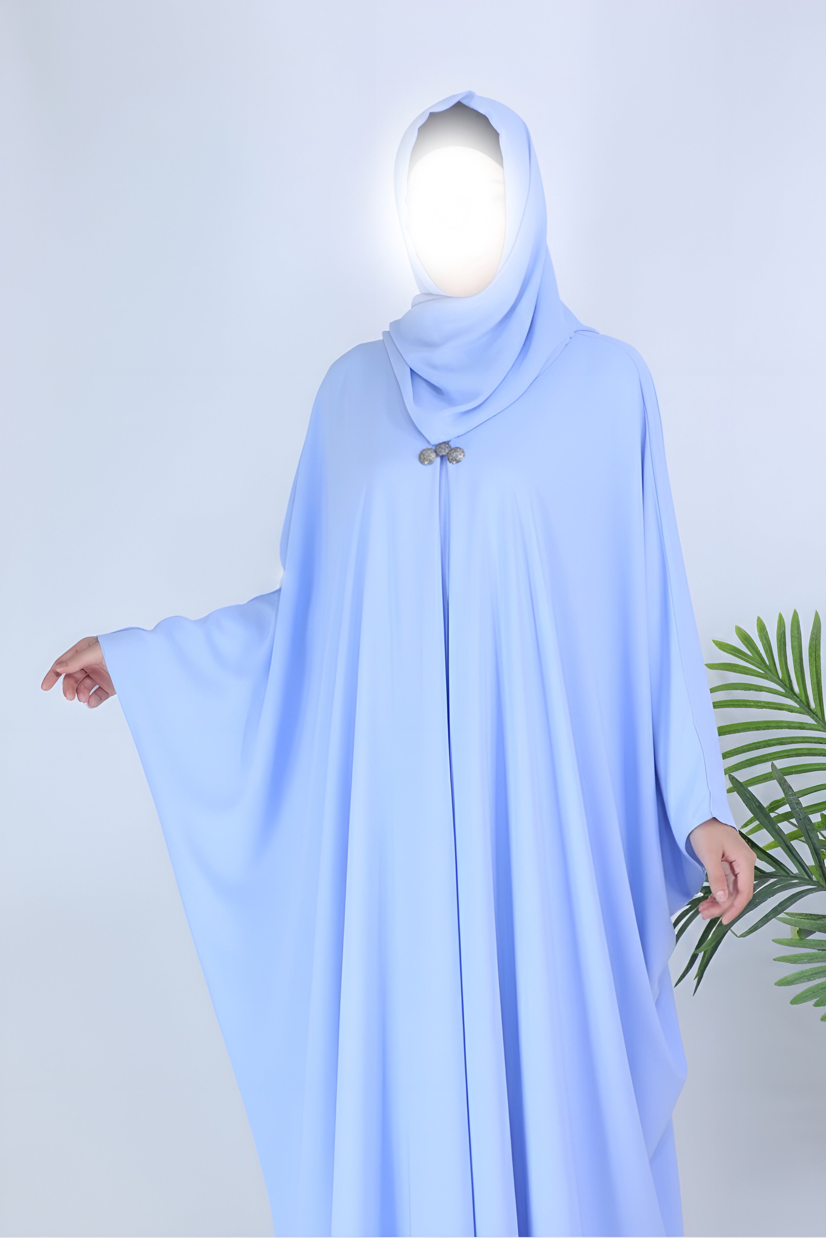 Clarity Glam sky blue abaya with flowing fabric and modest design for elegant wear